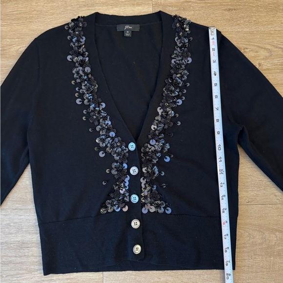 J. Crew Sequin Embellished Black Cardigan Merino Sweater - Picture 2 of 11
